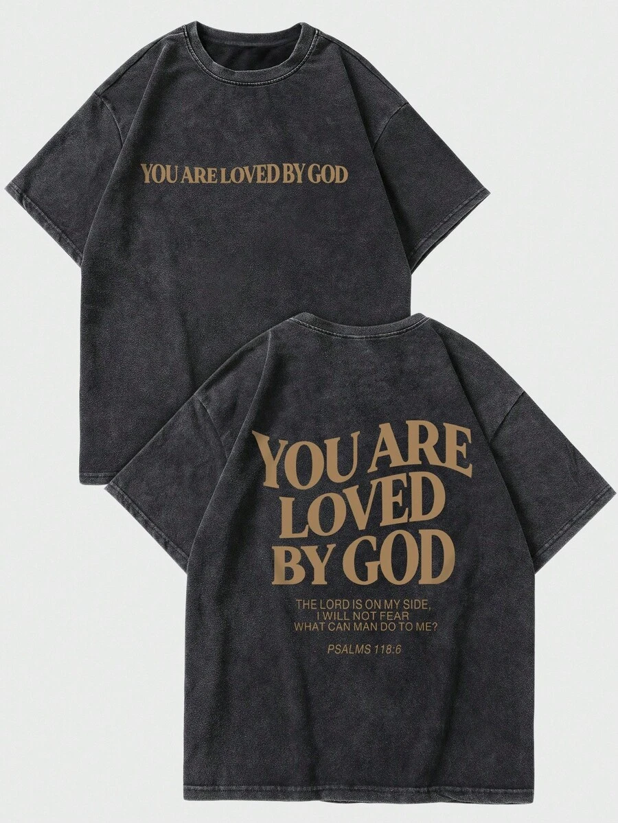 Manfinity EMRG 男士休闲宽松圆领短袖 T 恤，水洗雪花图案 - 黑色 - 查看 1