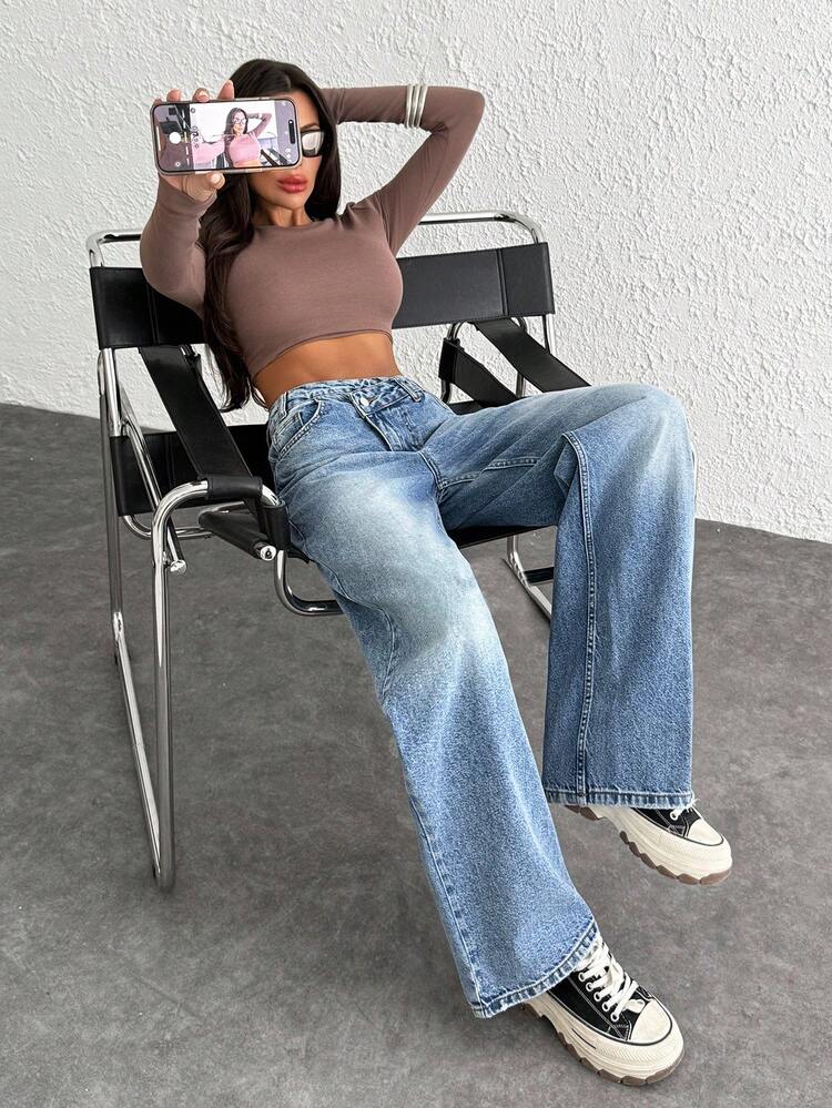 CasuGlow WOMEN CLASSIC HIGH WAIST WIDELEG MEDIUM WASH DENIM JEAN ASYMETRIC WAIST Y2K Women Jeans Baggy Baggy Jeans Y2k Loose Jeans - Medium Wash - View 7