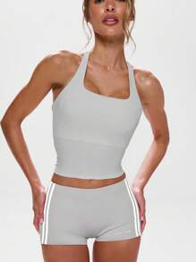 Musera Sport 露背吊带修身长款上衣，适合运动健身，如板式网球、网球、匹克球等。 - 灰色 - 查看 4