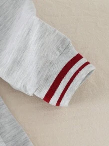 SHEIN Casuvi Kids 年轻女孩休闲校园运动风格字母印花撞色条纹装饰 Polo 领褶边连衣裙，秋季/春季 - 灰色 - 查看 10