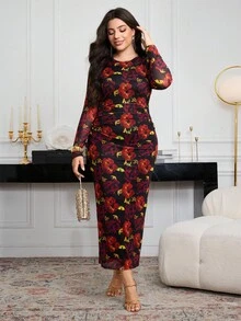 Modelyn Vestido elegante con estampado de malla y cintura para mujer de talla grande - Multicolor - Ver 3