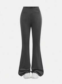 Girlism 2pcs Tween Girl Solid Color Asymmetric Waist Flare Pants Set, Back To School, Fall, Winter - Multicolor - View 10