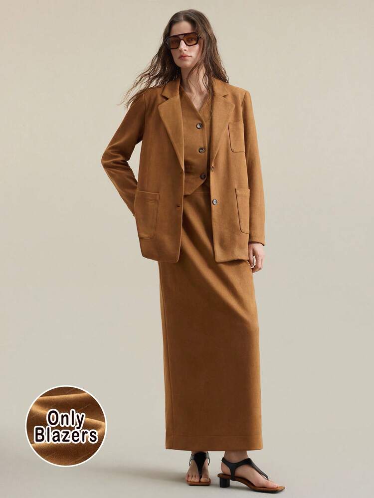 2025 New, Autumn/Winter Apparel, All Season Wear, Winter, Back To School Looks For Women, Halloween & Christmas, Teacher Attire, Casual Outings, Night Out, Wedding Guest Formal Wear, Elegant, Church Attire, Business Casual, Solid Color Lapel Neck Long Sleeve Single-Breasted Casual Commuter Blazer