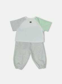SUMWON Two Piece Co Ord Contrast Sleeve Sweatshirt Joggers Set Casual Everyday Wear Autumn Winter Elastic Waist Drawstring Bottoms - Multicolor - View 2