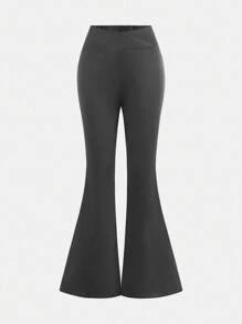 Girlism 2pcs Tween Girl Solid Color Asymmetric Waist Flare Pants Set, Back To School, Fall, Winter - Multicolor - View 5