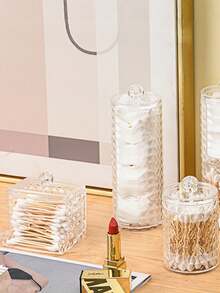 1PC/3PCS Nampan Organizer Makeup Akrilik Motif Berlian, Kotak Penyimpanan Kosmetik Akrilik Transparan, Rak Display Stoples Kamar Mandi dengan Tutup, Untuk Liburan Pantai, Koleksi Kamar Mandi, Koleksi Kamar Tidur, Kapasitas Besar, Penyimpanan Gelas - Clear - View 2