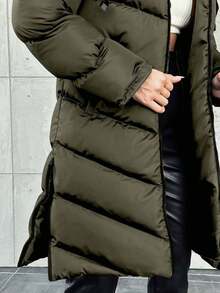 EURMUSE Women's Drawstring Hooded Mid-Length Winter Coat - Army Green - View 3