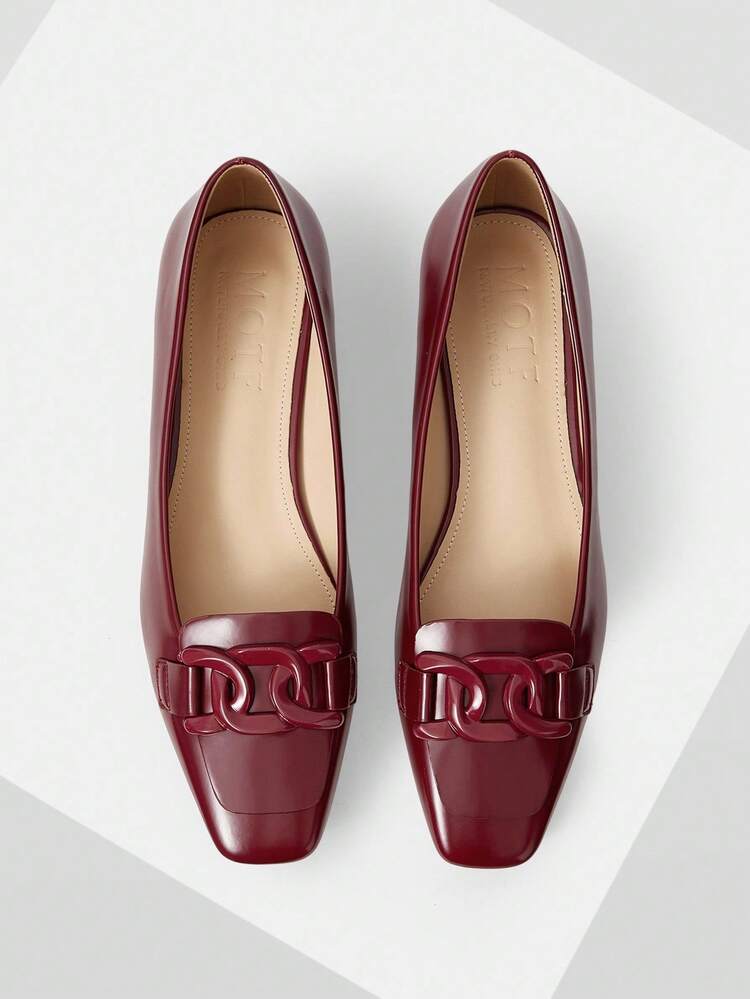 WOMEN'S MINIMALIST BUSINESS CHAIN DECOR LOW BLOCK HEEL PUMPS SPRING SHOES