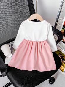 Baby Girl Cute Cartoon Pattern Bow Decor Dress, Autumn - Multicolor - View 6