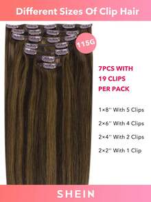 7 PIEZAS Extensiones de cabello con clip recto 100% cabello humano real de 14-24 pulgadas 115G Doble trama Extensiones de cabello con clip invisibles Cabello humano Remy natural para uso diario de mujeres y niñas - S1/2/5 - Ver 4