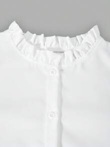 2 件女童休闲连衣裙套装，荷叶边领长袖衬衫和蝴蝶结装饰背心裙，春夏 - 玫紅色 - 查看 4