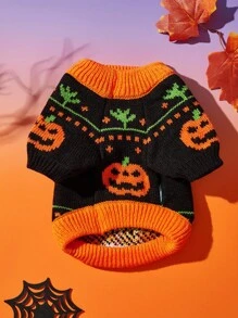 PETSIN 1 Piece Of Cat/Dog Universal Pet Clothing, Pumpkin Halloween Sweater Pullover, Autumn And Winter Warm Thread Clothing, Dog Clothing - Orange black - View 7
