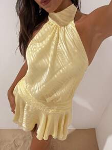 Opulessa 女式纯色梭织露背吊带迷你连衣裙 - 黃色 - 查看 1