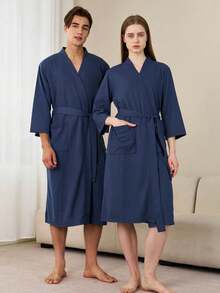 SHEIN 1 buah Jubah Mandi Waffle, Menyerap Keringat dan Cepat Kering, Pakaian Tidur Unisex, Jubah Mandi Musim Semi/Panas untuk Homestay, Hotel, SPA, Potongan Longgar, Berbagai Warna, Desain Minimalis, Perlengkapan Kamar Mandi & Rumah untuk Kembali ke Sekolah - MultiWarna - View 5