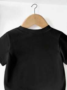 女宝宝休闲时尚舒适可爱蝴蝶结装饰短袖 T 恤，春夏 - 黑色 - 查看 2