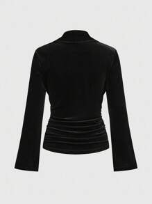 ROMWE Áo thun tay loe họa tiết thánh giá Gothic dành cho nữ, Halloween - màu đen - Xem 2