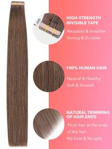 20PCS Straight Tape In Human Hair Extensions 100% Real Remy Human Hair 14-24inches Natural High Quality 50G/Pack For Salon Silky Seamless Invisible PU Tape In Hair Extensions - S5 - View 4
