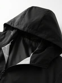 Manfinity Homme Men's Black & Grey Contrast Hooded Zip-Up Jacket, Casual, Black And White Jacket, Men's Hooded Jacket, Men's Windbreaker Jacket