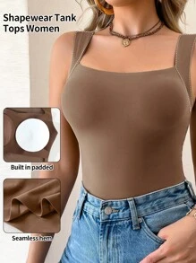 SHEIN 1pc Women Seamless Shaping Top, Waist & Abdomen Slimming, Solid Color Minimalist Fitted Comfortable