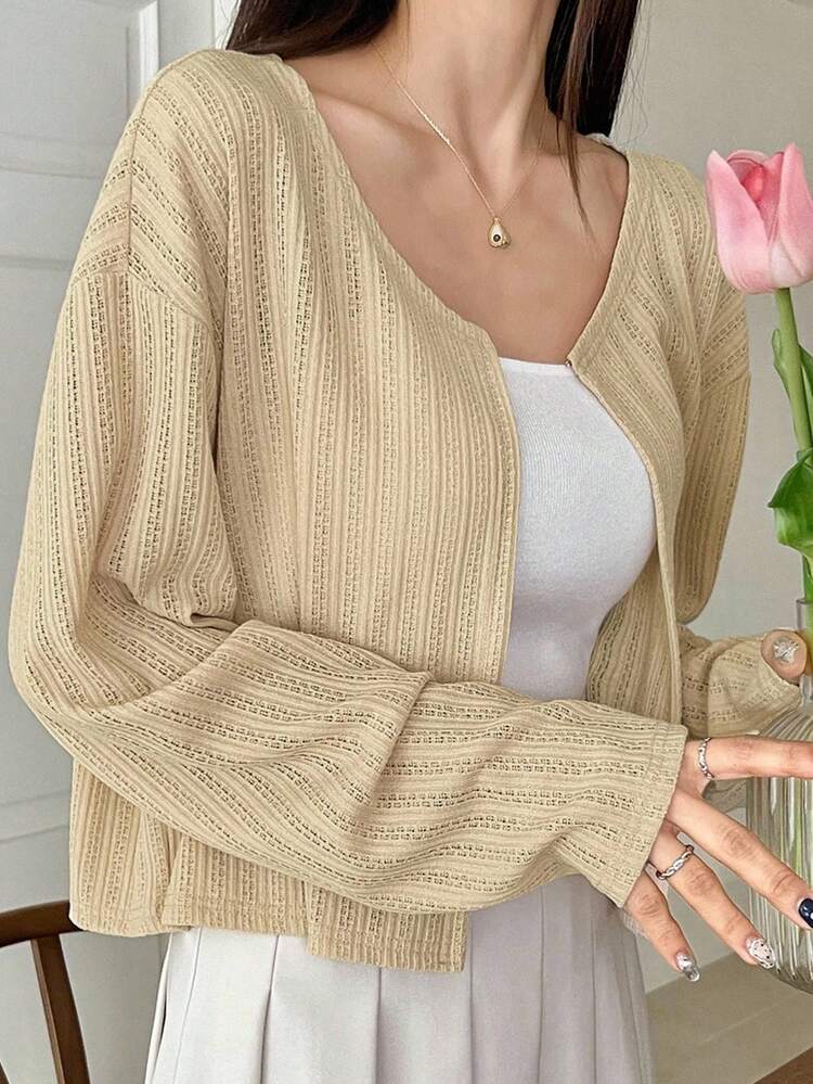 Drop Shoulder Open Front Jacket Sheer