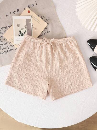 SHEIN LMoss Kids LMoss Tween Girl Tween Girl Urban Elegant Spring/Summer Knitted Solid Color Casual Straight Shorts Girls Cream Shorts Girls Summer Shorts Tween Girls Shorts Girls Casual Shorts Girls Shorts