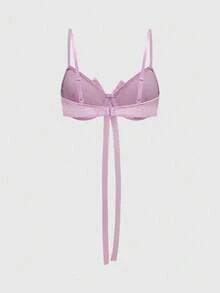 ROMWE Kawaii Bộ đồ lót dây và áo ngực có gọng nơ xinh xắn, đồ lót nhung gợi cảm - màu đen - Xem 4