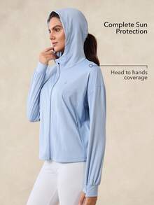 OutZeal 女士防紫外线 UPF50+ 凉爽触感连帽防晒夹克带帽孔日常休闲 - 藍色 - 查看 2