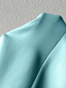 Chiquease 女士纯色立领长袖休闲西装外套，通勤风格，秋季 - 藍色 - 查看 8