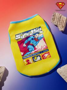 SUPERMAN X PETSIN PETSIN 1件聯名吸睛黃色寵物狗/貓透氣背心，可愛卡通印花，超輕量親膚，適合炎熱夏季與戶外散步 - 彩色 - 查看 4