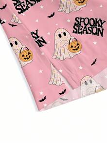 PopScrub Plus Size V-Neck Pink Short Sleeve Nurse/Doctor Hospital Uniform Top,Cute Halloween Pattern Design,Summer Health Check Surgery Lab Coat Multi-Pockets - Pink - View 6