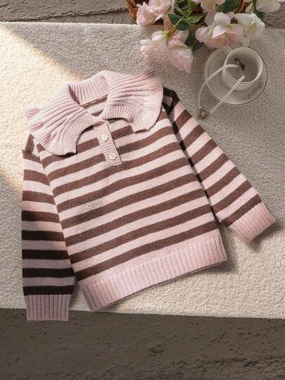 Souflis Souflis Young Girl Casual Colorblock Striped Sweater, Autumn/Winter Fall