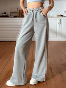 EURMUSE Lace-Trimmed Elegance With A Sparkle Touch Glamorous Details Shine With Every Step Rhinestone Accents Meet Delicate Lace Statement Pants With Feminine Edges Dazzle In Every Move Touch Of Lace, Hint Of Glam Perfect Balance Of Bold And Elegant Sparkle Up Your Style With Lace Details - Grey - View 4