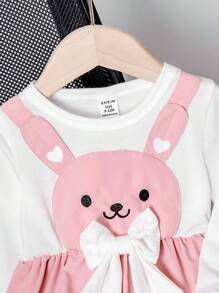 Baby Girl Cute Cartoon Pattern Bow Decor Dress, Autumn - Multicolor - View 4