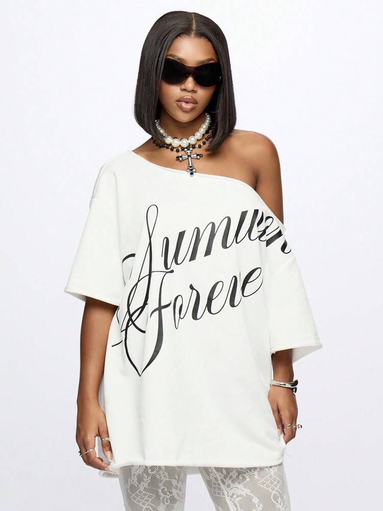 Graphic Oversized Streetwear Statement Tee Dress With Humvon Forever Text