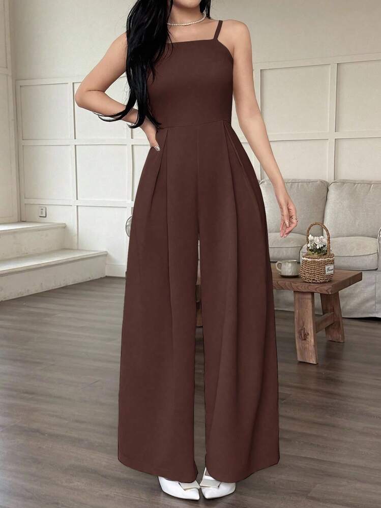 Franclia Women's Solid Color Pleated Wide Leg Loose Casual
