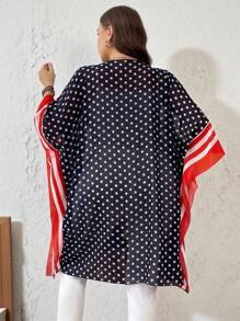 SHEIN LUNE Plus Size Women National Flag Lightweight 4th Of July Cover Up Kimono - Navy Blue - View 2