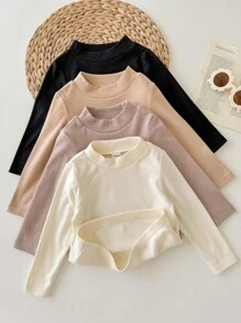 SHEIN Bộ 4 áo len dài tay trơn màu dễ thương cho bé gái, đa năng cho mùa thu/đông - Nhiều màu - Xem 5