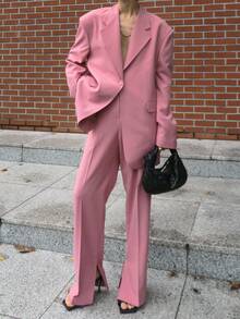 Women's Chic Smooth Pink Suit Set Business Attire - Baby Pink - View 5