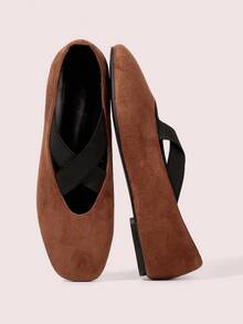 CUCCOO DOLLMOD Burgundy Korean Velvet + Studded Vintage Flat Shoes For Women - Brown - View 2