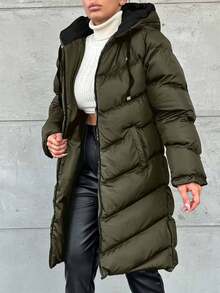 EURMUSE Women's Drawstring Hooded Mid-Length Winter Coat - Army Green - View 5