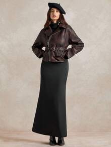 Briarwyn Áo khoác dài tay thường ngày có khóa kéo eo màu trơn cho nữ, Áo khoác mùa đông cho nữ, Áo khoác nâu cho nữ, Áo khoác da cho nữ, Áo khoác nữ, Trang phục Halloween cho nữ - màu nâu - Xem 6