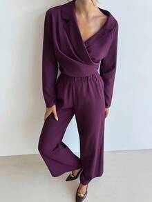 Firerie Women's Solid Color Wide Leg Loose Elegant Pants - Red Violet - View 3