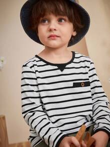 Loomiva Sudadera de cuello redondo de manga larga con bloques de color a rayas para niño - Blanco - Ver 4