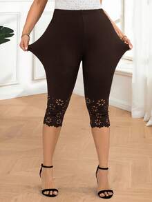 EMERY ROSE Plus Size Women's Black 7/8 Length Casual Leggings, Pants,Simple & Fashionable ,Summer Outfits For Women,Vacation Outfits Woman,Casual Everyday Wear,Going Out Outfits,2025 New Clothes,Fall Women Clothes