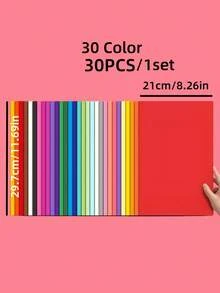 SHEIN 30 片装 30 色 A4 卡片纸，优质，适用于创意工艺品 DIY 项目，培养手工技能，艺术表达，多功能家居装饰，剪贴簿卡片制作，提高创意技能