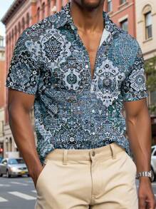 Manfinity Homme Casual Short Sleeve Shirt For Men, Versatile For Daily Wear, Summer - Blue - View 1