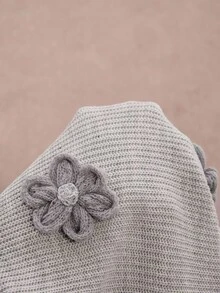SHEIN VCAY 大码女装时尚3D立体花卉装饰不对称领长袖毛衣秋冬女式冬季毛衣手工3D花朵圣诞时尚灰色休闲仙女风露肩外出复古教师可爱西部波西米亚乡村简约基础款机场 - 灰色 - 查看 7