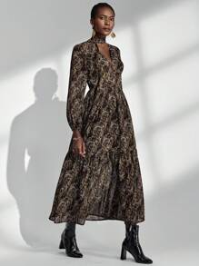 Almamuse Women's Elegant Paisley Print Long Sleeve Dress Fall Cloth For Women - Multicolor - View 6