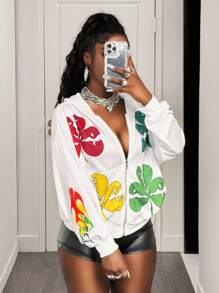 BamGleam Herbst Neue Lässige Retro Y2K Straßen Grafik Muster Reißverschluss Hoodie Sweatshirt für Frauen, Frauen Sweatshirt Abschluss, Abschluss, Lehrerin für Frauen Herbst und Winter Herbst für Frauen - Schwarz - Übersicht 6