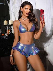 Spicy Aura Set Lingerie 2 Potong Bra dan Celana Dalam Tanpa Kawat Seksi Warna-warni Halloween untuk Wanita - MultiWarna - View 3